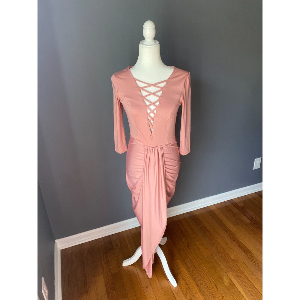 Fashion Nova Pink Crisscross-Front Maxi Dress Size L